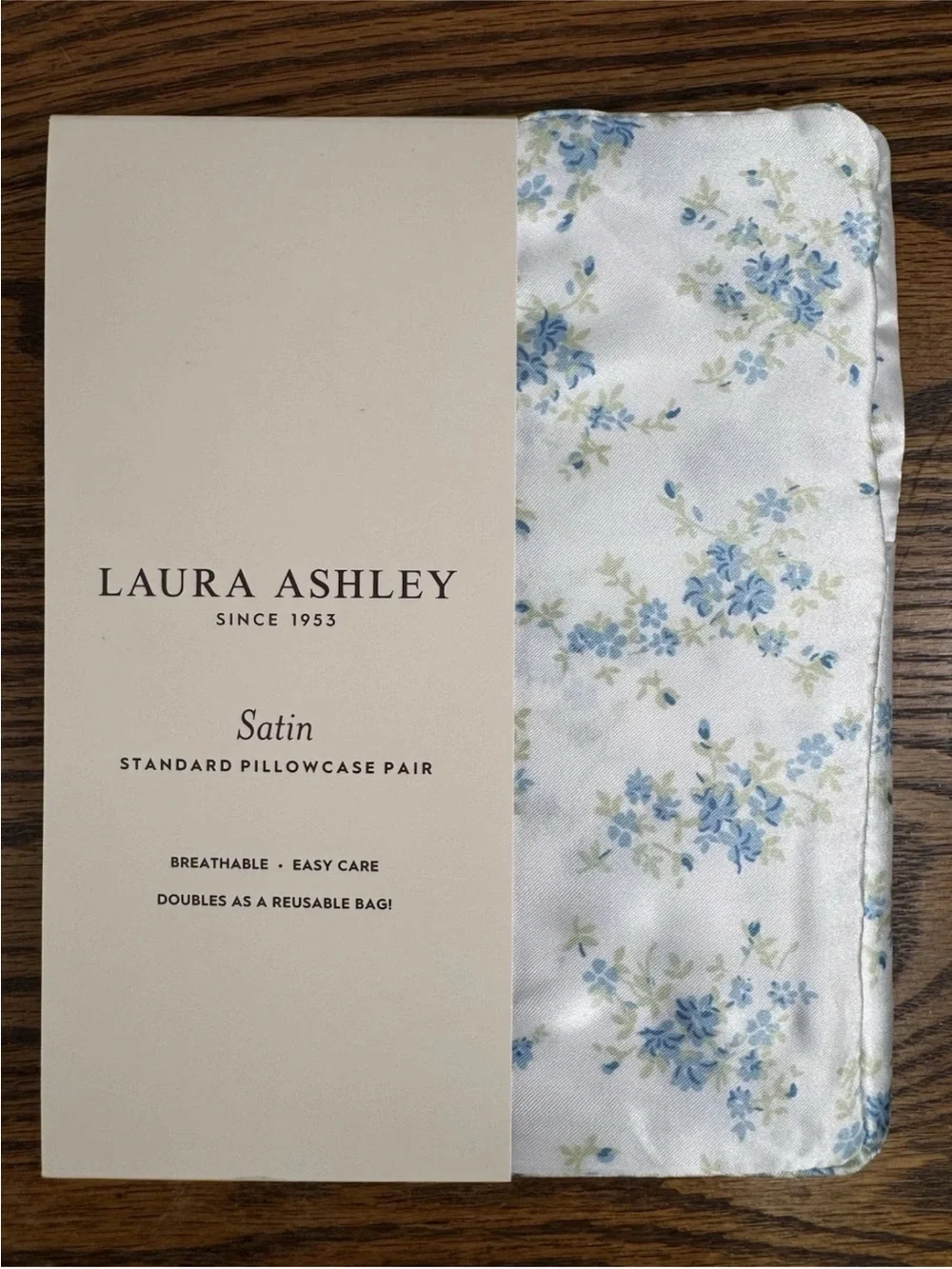 Laura Ashley Paris Fleur Blue Satin Standard Pillowcase Pair — New in Package